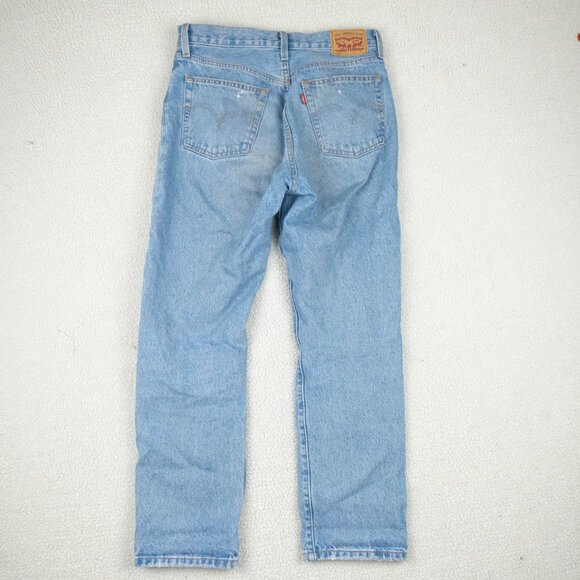 Levis 501 Jeans Womens 28 Blue Distressed  Button Fly High Rise Medium Wash - Picture 5 of 13